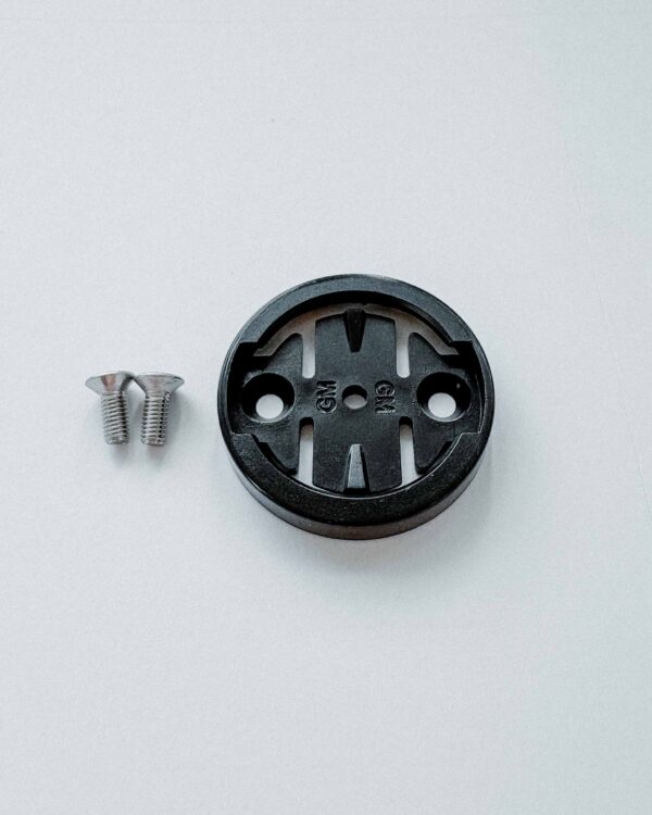 Spare part adapter for Garmin products with two M3x8mm countersunk screws.