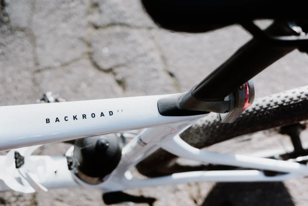 watts and grams MONO Halterung mit montiertem Garmin Varia Rücklicht ROSE Backroad FF Sattelstütze.